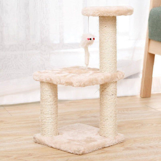 Cat Tree with Two Platforms, Scratching Posts, and Hanging Mouse Toy