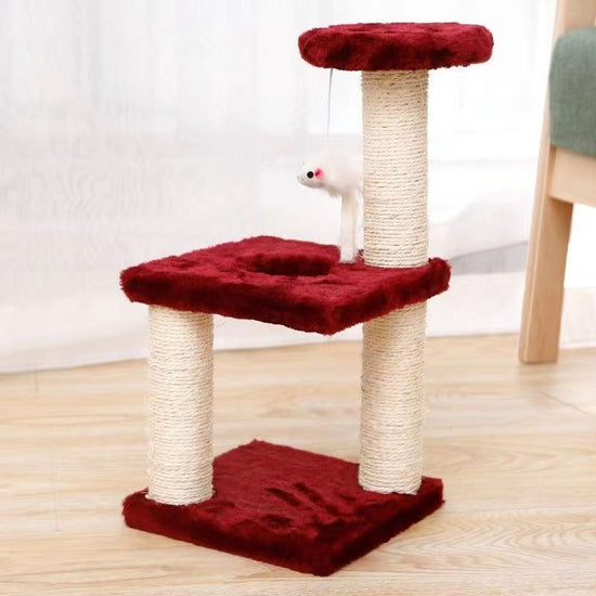 Cat Tree with Two Platforms, Scratching Posts, and Hanging Mouse Toy