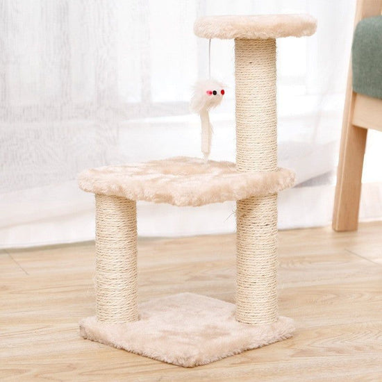 Cat Tree with Two Platforms, Scratching Posts, and Hanging Mouse Toy