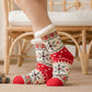 Festive Plush Christmas Socks , Warm Winter Slipper Socks with Snowflake Pattern, Non-slip floor socks Red Snowflake