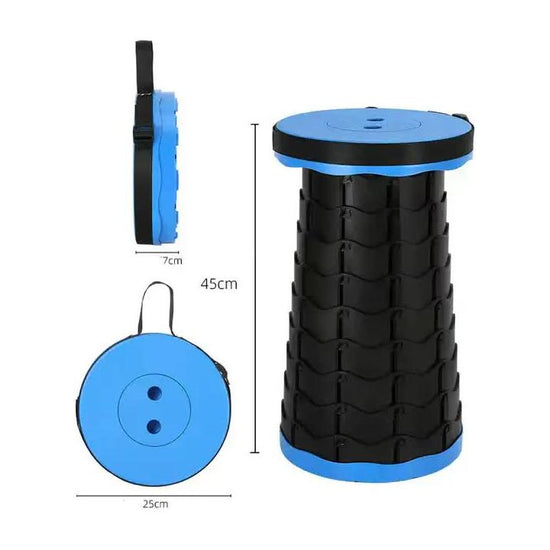 Portable Collapsible Telescopic Stool - Foldable, Lightweight, Adjustable, and Compact Camping Chair (Blue-Black)