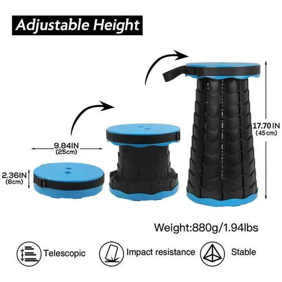 Portable Collapsible Telescopic Stool - Foldable, Lightweight, Adjustable, and Compact Camping Chair (Blue-Black)