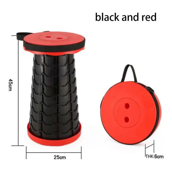 Portable Collapsible Telescopic Stool - Foldable, Lightweight, Adjustable, and Compact Camping Chair (Red-black)