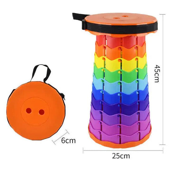 Rainbow Telescopic Stool - Collapsible, Portable, Foldable, and Adjustable Compact Chair (Orange-Top)