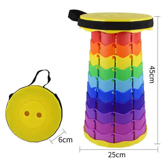 Rainbow Telescopic Stool - Collapsible, Portable, Foldable, and Adjustable Compact Chair (Yellow-Top)