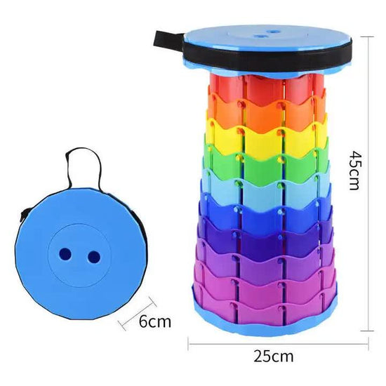 Rainbow Telescopic Stool - Collapsible, Portable, Foldable, and Adjustable Compact Chair (blue-Top)