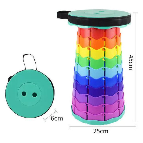 Rainbow Telescopic Stool - Collapsible, Portable, Foldable, and Adjustable Compact Chair (green-Top)