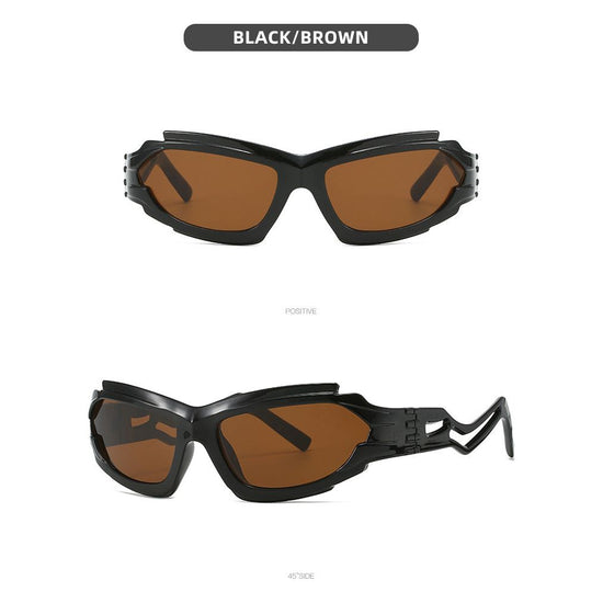 Futuristic Sports Wrap Man Sunglasses - Bold Brown Frames with UV Protection