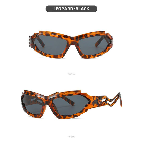 Futuristic Sports Wrap Man Sunglasses - Bold Leopard Frames with UV Protection