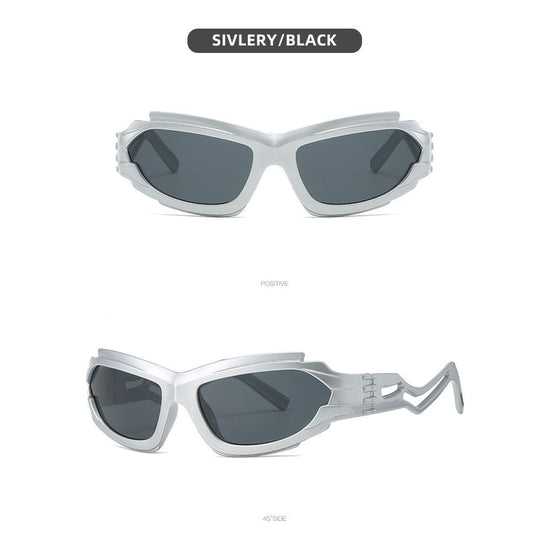 Futuristic Sports Wrap Man Sunglasses - Bold Silvery Frames with UV Protection