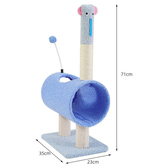 Interactive Cat Tunnel & Scratching Post with Spring Toy - Cozy Playtime for Kittens Blue