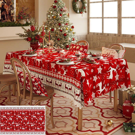 Christmas Reindeer Pattern Tablecloth - Festive Red Holiday Table Cover for Dining and Home Decor  140*180cm