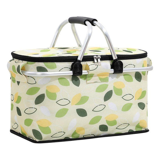 Insulated Picnic Basket with Aluminum Frame - Portable Collapsible Cooler Bag 18L 40*20*23cm(Green Leaf)