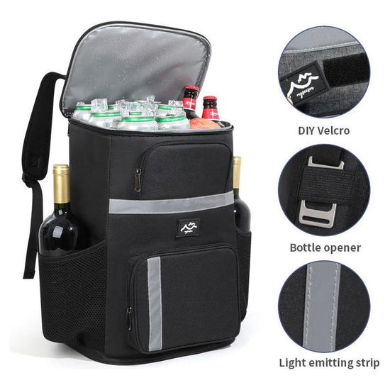 Insulated Cooler Backpack - Portable Outdoor Picnic and Beverage Bag with Bottle Opener (Black)