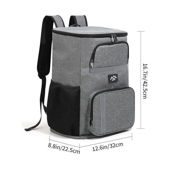 Insulated Cooler Backpack - Portable Outdoor Picnic and Beverage Bag with Bottle Opener (Gray)