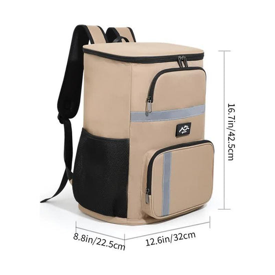 Insulated Cooler Backpack - Portable Outdoor Picnic and Beverage Bag with Bottle Opener (Khaki)