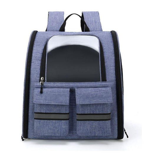 Light Blue Collapsible Pet Carrier Backpack with Trolley Sleeve