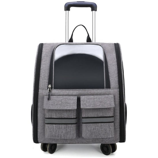 Grey 3-in-1 Pet Carrier: Rolling Backpack with Collapsible Design