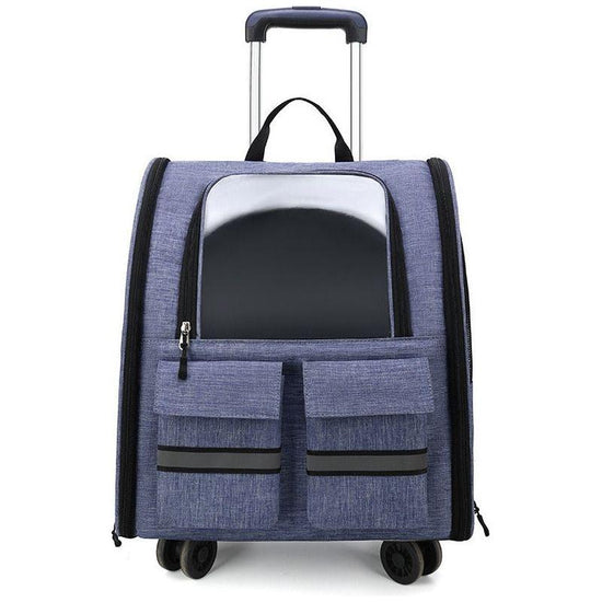 light Blue 3-in-1 Pet Carrier: Rolling Backpack with Collapsible Design