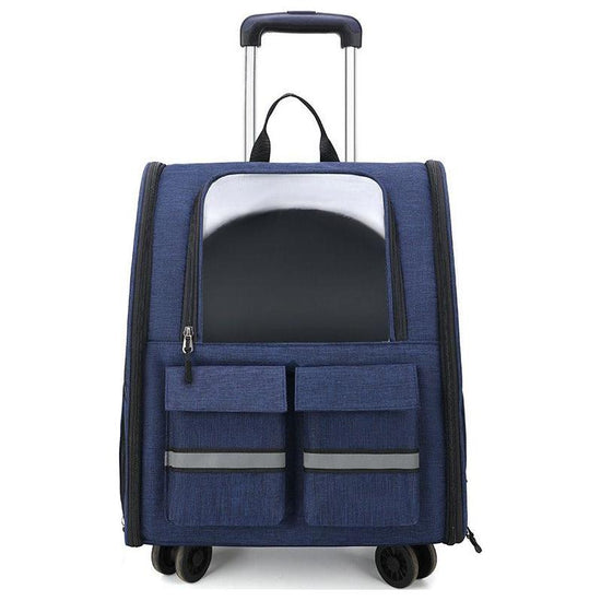 Blue 3-in-1 Pet Carrier: Rolling Backpack with Collapsible Design