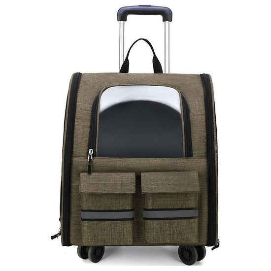 khaki 3-in-1 Pet Carrier: Rolling Backpack with Collapsible Design