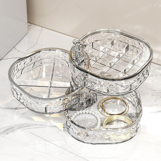 Elegant Crystal Stackable Jewelry Organizer with Bear Handle - 3-Tier Display Box for Accessories 13.4*13.4*14.2cm