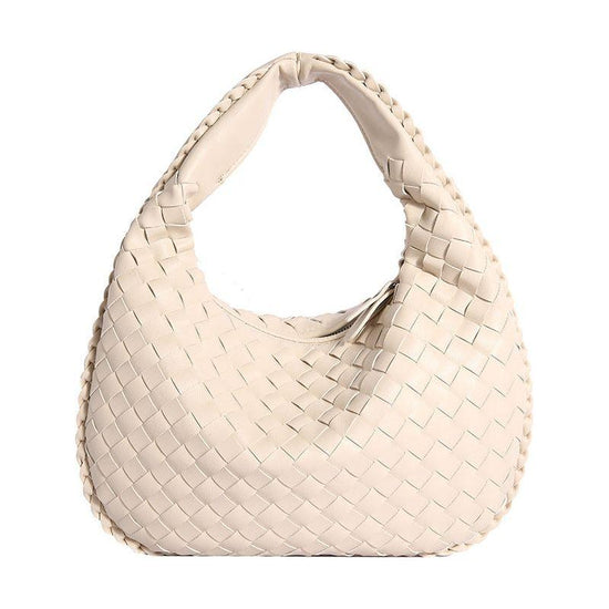 Luxury Woven Leather Hobo Bag - Elegant Shoulder Tote 34*21cm (off-white)