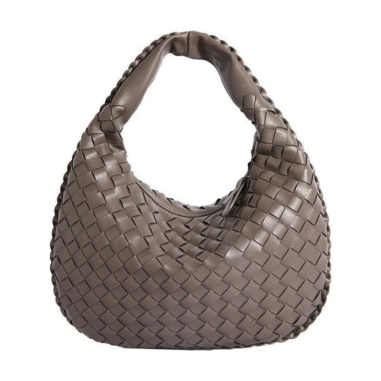 Luxury Woven Leather Hobo Bag - Elegant Shoulder Tote 34*21cm (Grey)