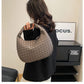 Luxury Woven Leather Hobo Bag - Elegant Shoulder Tote 34*21cm (Grey)