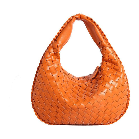 Luxury Woven Leather Hobo Bag - Elegant Shoulder Tote 34*21cm (Orange)