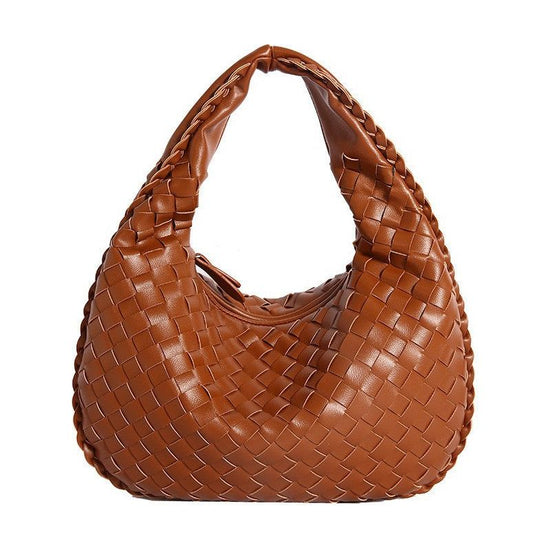 Luxury Woven Leather Hobo Bag - Elegant Shoulder Tote 34*21cm (Brown)