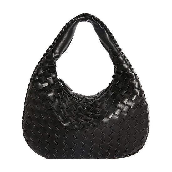 Luxury Woven Leather Hobo Bag - Elegant Shoulder Tote 34*21cm (Black)