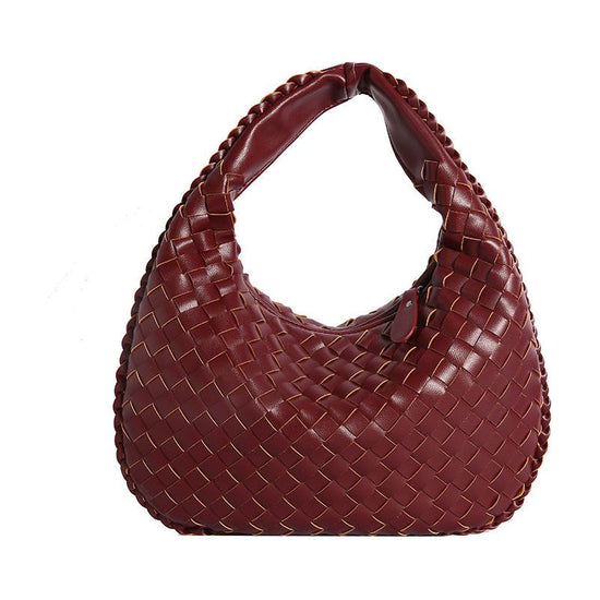 Luxury Woven Leather Hobo Bag - Elegant Shoulder Tote 34*21cm (wine red)