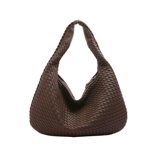 Elegant Woven Leather Hobo Bag - Soft Shoulder Tote 47*32cm (Coffee)