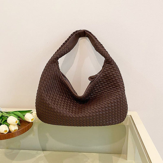 Elegant Woven Leather Hobo Bag - Soft Shoulder Tote 47*32cm (Coffee)