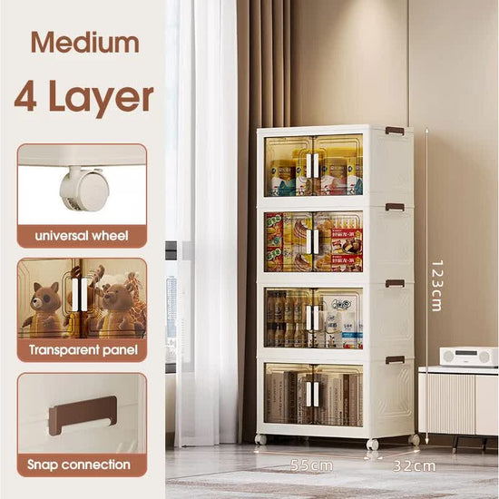 Stackable Storage Boxes with Transparent Doors - Modular Organizer for Home & Pantry 55*32*123cm (4 layer )