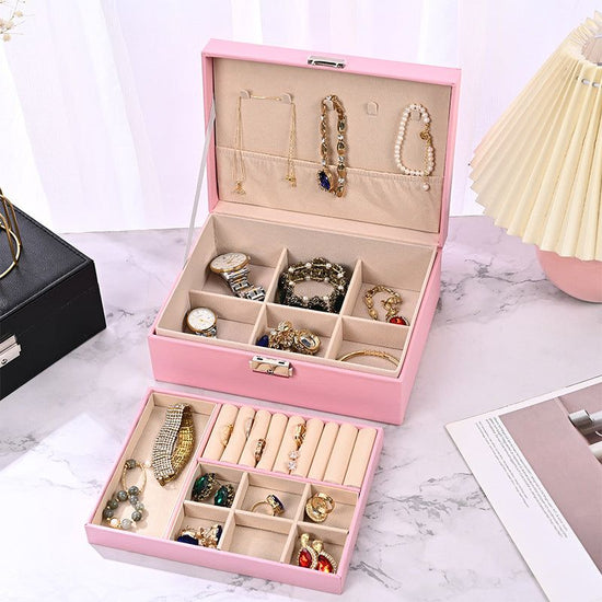 Luxury Jewelry Organizer Box - Elegant Multi-Compartment Storage Case (Pink)23*17*8.8cm