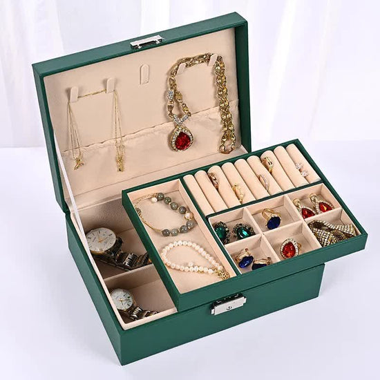 Luxury Jewelry Organizer Box - Elegant Multi-Compartment Storage Case (Green)23*17*8.8cm