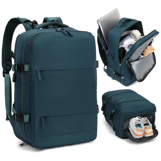 Multi-Compartment Travel Backpack with Shoe Storage and Wet-Dry Separation (Peacock Blue)31cm(L)*17cm(W)*42cm(H)