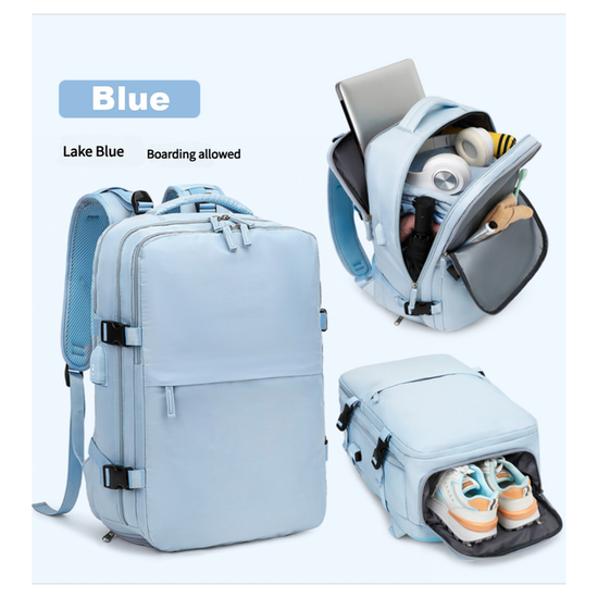 Water-Resistant Laptop Backpack with USB Charging Port and Wet-Dry Separation (Blue)