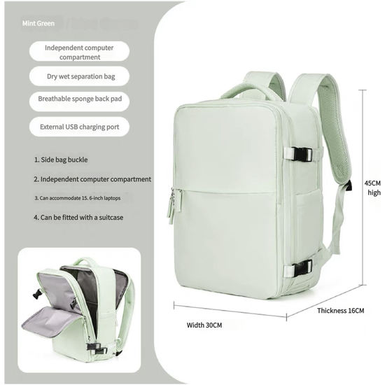 Water-Resistant Laptop Backpack with USB Charging Port and Wet-Dry Separation (mint green)