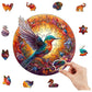 Round Hummingbird Wooden Puzzle - Vibrant Floral Design (S-paper box-H159)