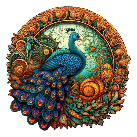 Round Peacock Wooden Puzzle - Intricate Nature-Inspired Art Puzzle(S-paper box-H161)