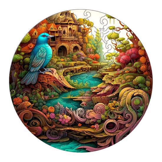 Fantasy Bird Wooden Puzzle - Intricate Nature-Themed Circular Puzzle(M-paper box-H187)