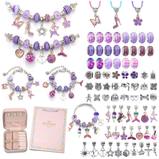 DIY Charm Bracelet Making Kit - Colorful Beads and Charms Set with Storage Box(76PCS)