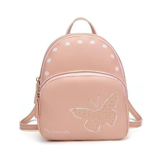 Mini Faux Leather Backpack with Butterfly Design -Pink Cute Backpack for Girls