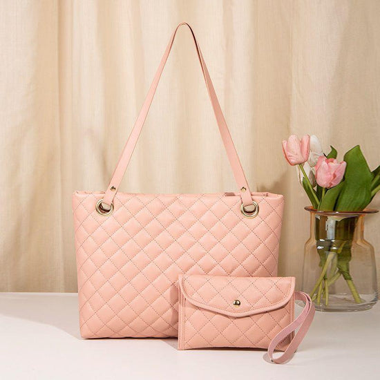 Elegant Quilted Bag with Matching Clutch in Soft Pink