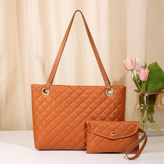 Elegant Quilted Bag with Matching Clutch in  Brown