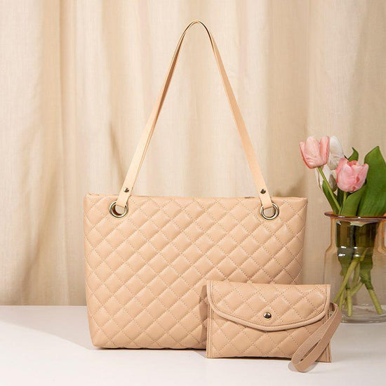 Elegant Quilted Bag with Matching Clutch in Apricot