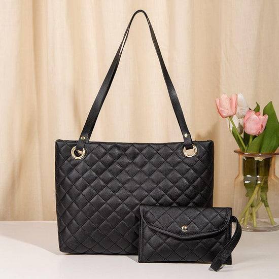 Elegant Quilted Bag with Matching Clutch in Black